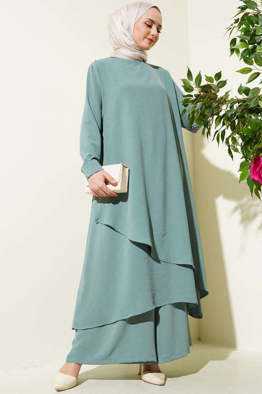 Asymmetrical Cut Ayrobin Two Piece Suit Age Green