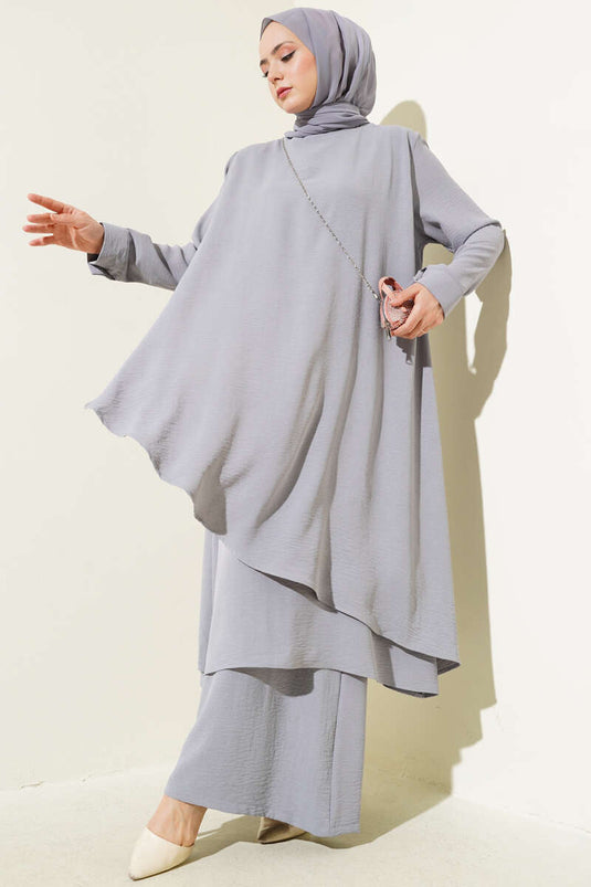Asymmetrical Cut Ayrobin Two Piece Suit Gray
