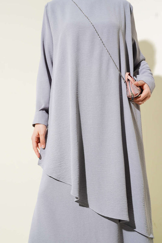 Asymmetrical Cut Ayrobin Two Piece Suit Gray