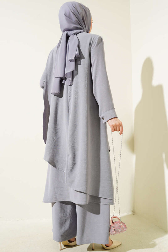 Asymmetrical Cut Ayrobin Two Piece Suit Gray