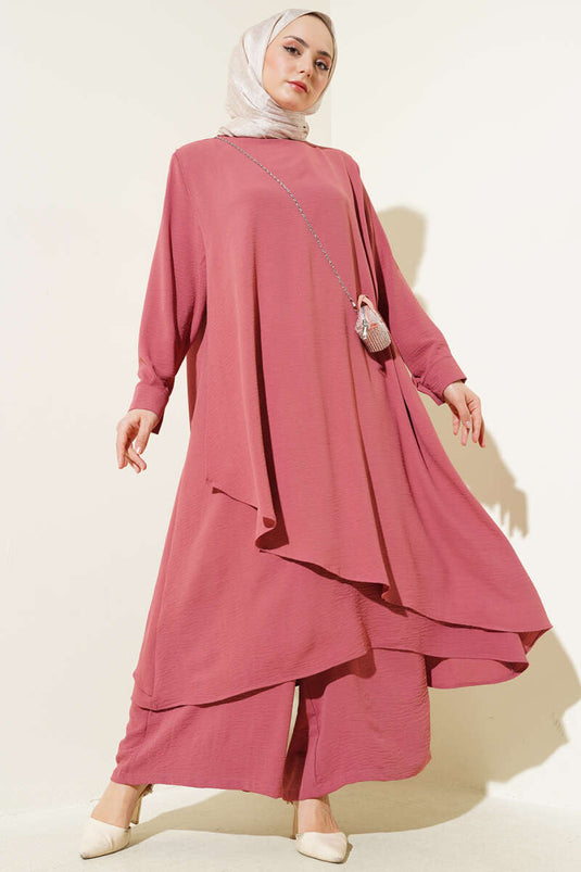 Asymmetrical Cut Ayrobin Two Piece Suit Dusty Rose
