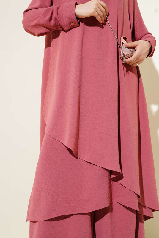 Asymmetrical Cut Ayrobin Two Piece Suit Dusty Rose