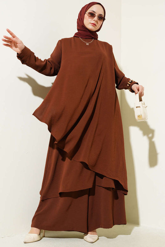 Asymmetrical Cut Ayrobin Two Piece Suit Brown
