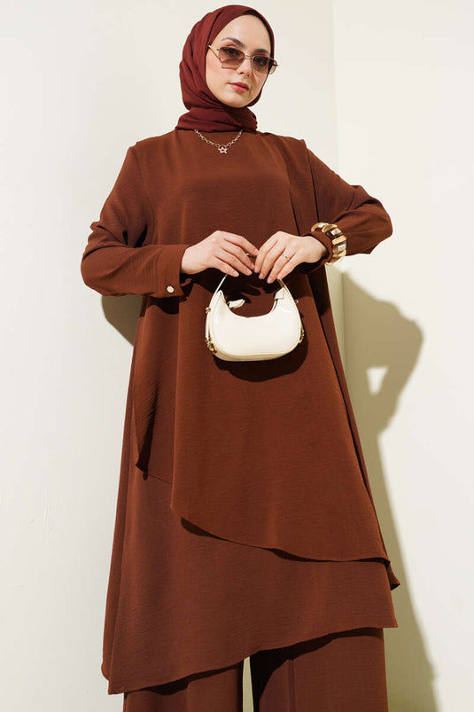 Asymmetrical Cut Ayrobin Two Piece Suit Brown