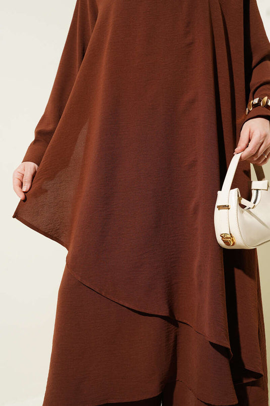 Asymmetrical Cut Ayrobin Two Piece Suit Brown