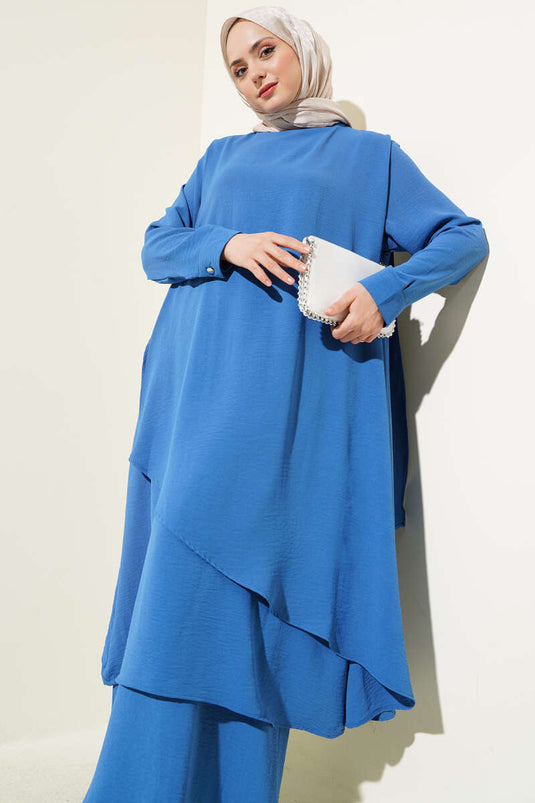 Asymmetrical Cut Ayrobin Two Piece Suit Blue