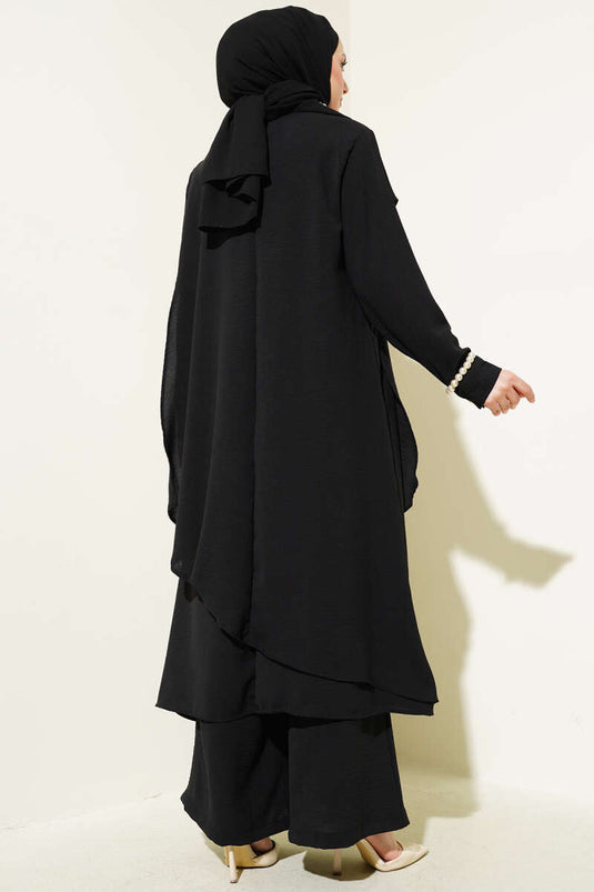 Asymmetrical Cut Ayrobin Two Piece Suit Black