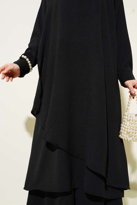 Asymmetrical Cut Ayrobin Two Piece Suit Black