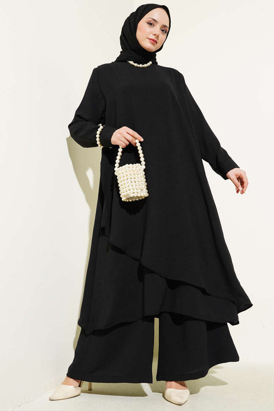 Asymmetrical Cut Ayrobin Two Piece Suit Black