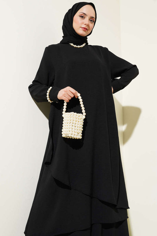 Asymmetrical Cut Ayrobin Two Piece Suit Black