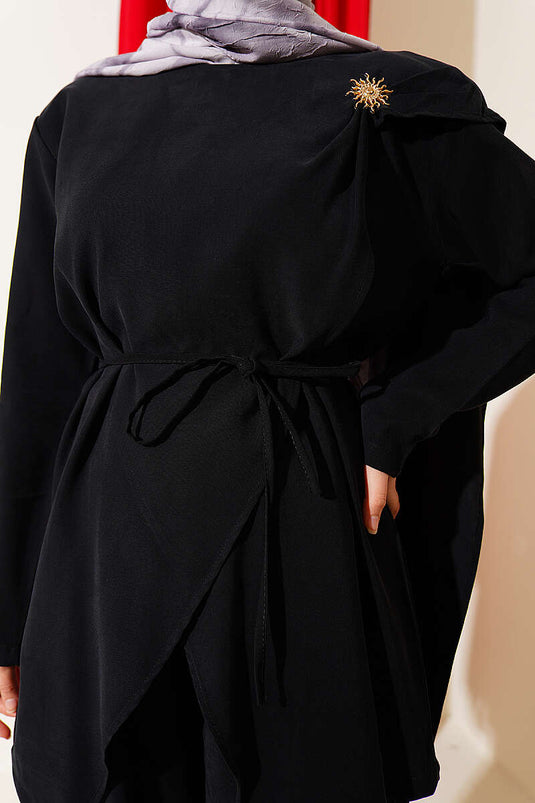 Asymmetrisch gesneden set van twee met broche, Tensel, zwart