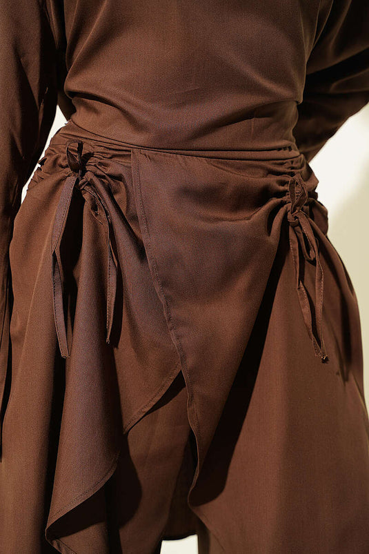 Asymmetrical Gathered Two-Piece Set In Coffee