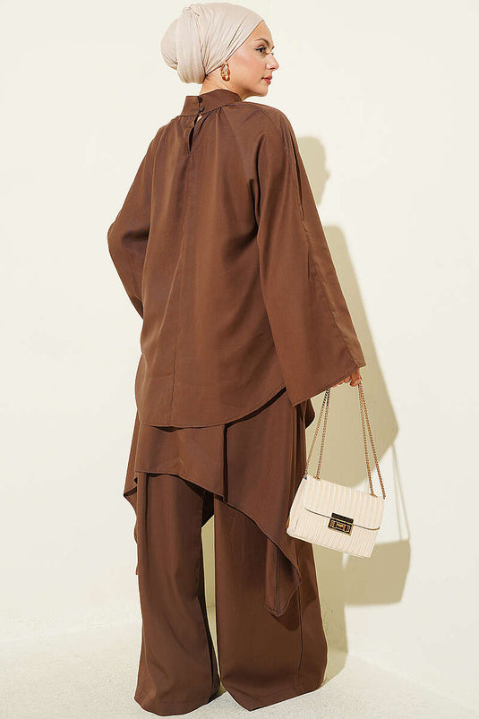 Asymmetrical Gathered Two-Piece Set In Coffee