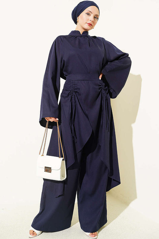 Asymmetrical Pleated Two-Piece Set Navy