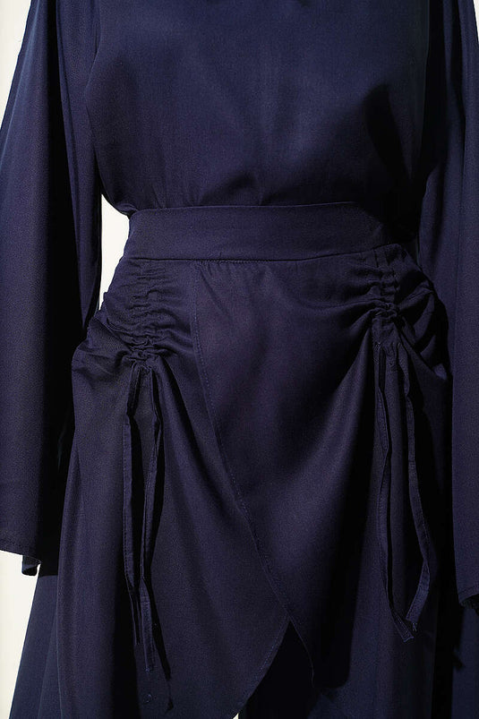 Asymmetrical Pleated Two-Piece Set Navy