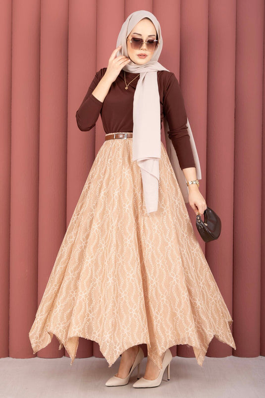 Jupe à motif de dentelle à coupe asymétrique couleur vison