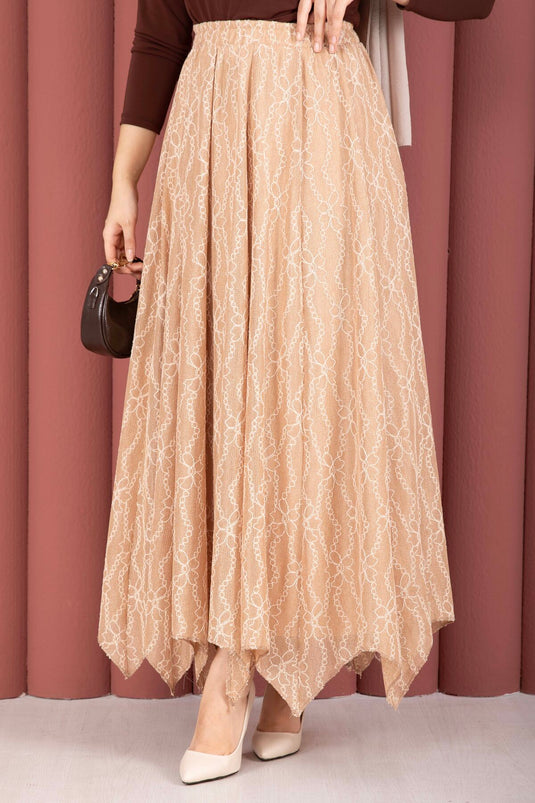 Jupe à motif de dentelle à coupe asymétrique couleur vison