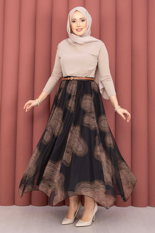 Asymmetrisch gesneden tule rok met patroon zwart