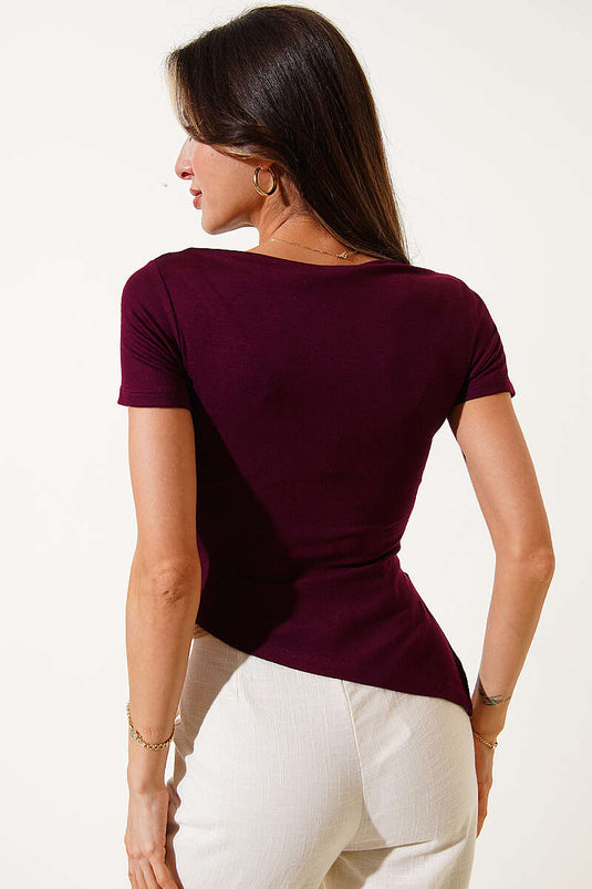 Asymmetric Cut Detailed Blouse Burgundy