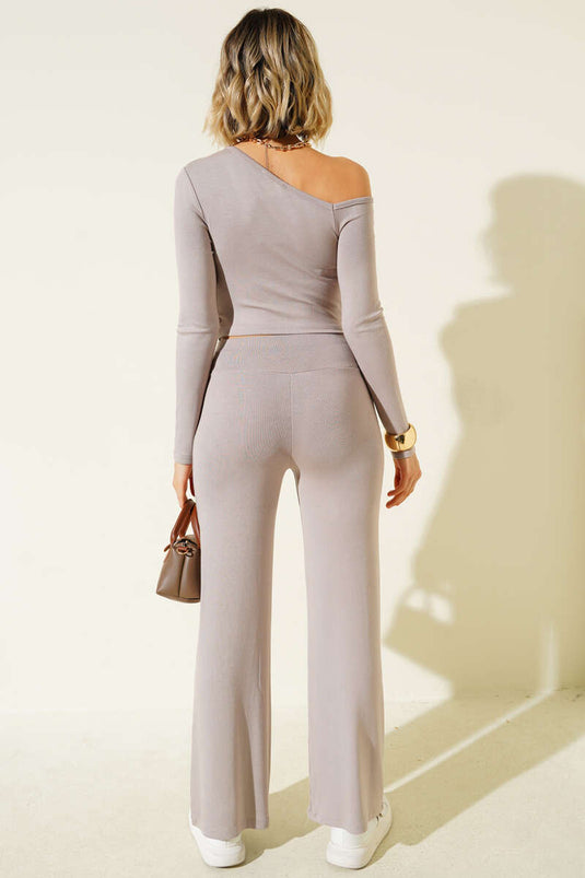 Zweiteiliges Set mit asymmetrischem Schnitt in Nerz