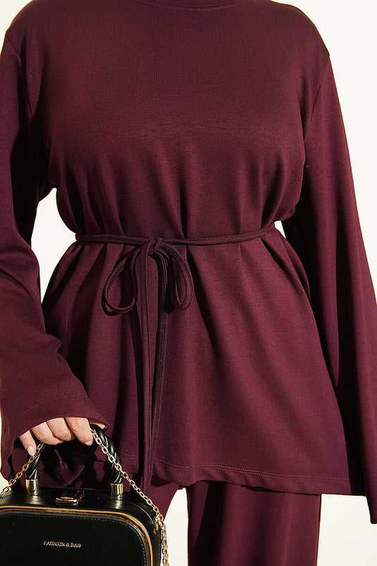 Asimetrik Kesim İp Bağcıklı İkili Takım Mürdüm