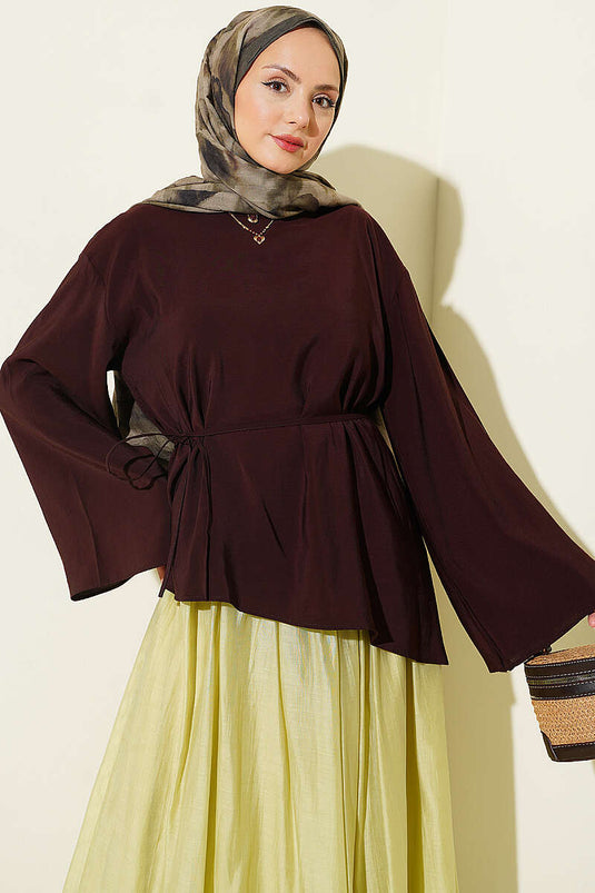 Asymmetrische Tunika Mit Bindeband In Kaffee