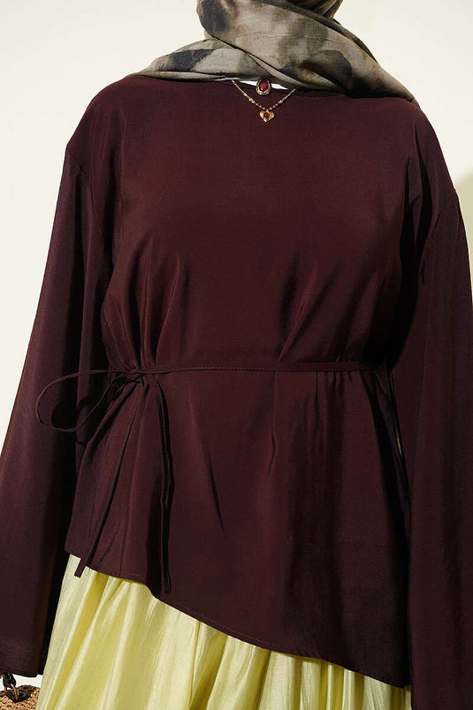Asymmetrische Tunika Mit Bindeband In Kaffee