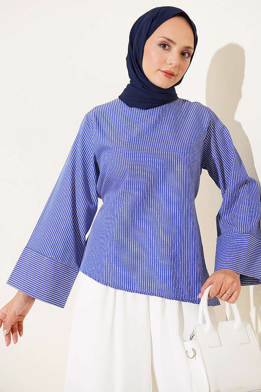 Tunika A Righe Spesse Con Taglio Asimmetrico Blu Navy