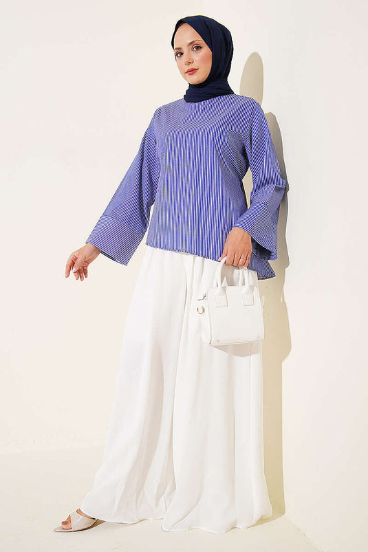 Tunika A Righe Spesse Con Taglio Asimmetrico Blu Navy
