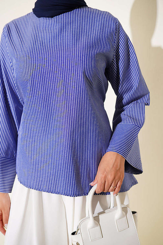 Tunika A Righe Spesse Con Taglio Asimmetrico Blu Navy