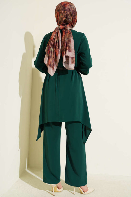 Ensemble tunique ceinturée à coupe asymétrique Émeraude