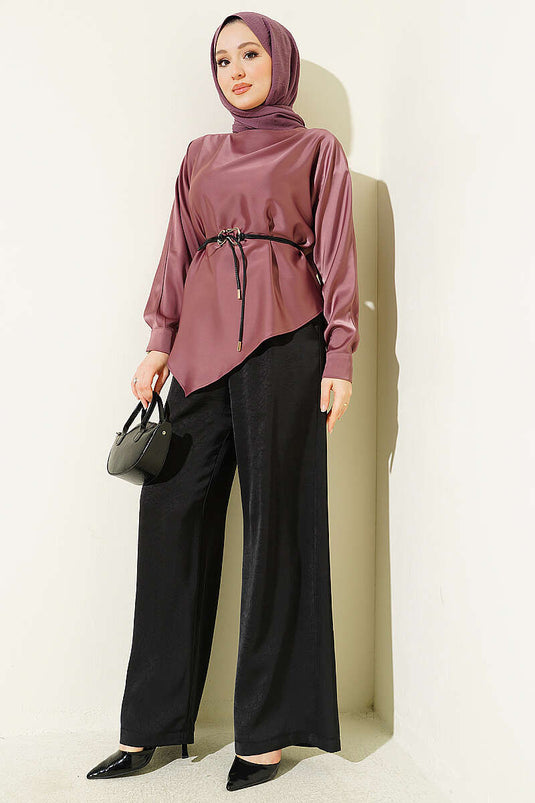 Asymmetric Cut Satin Tunic Dusty Rose