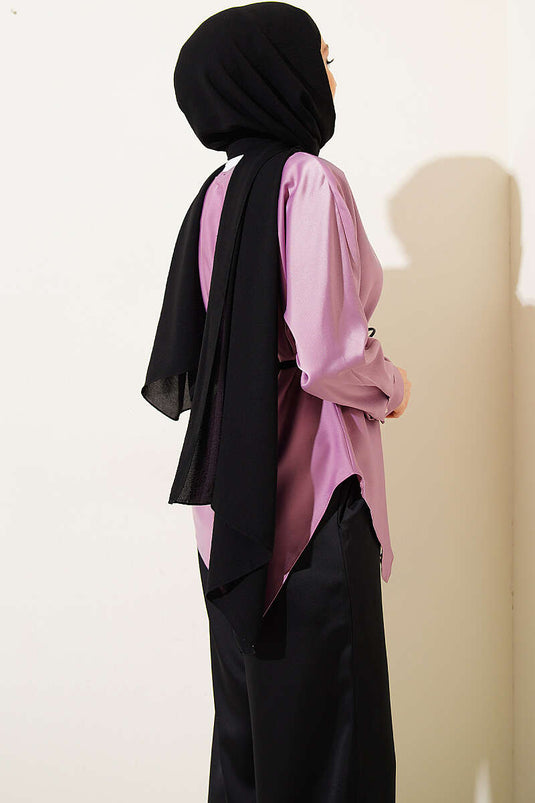 Tunique en satin à coupe asymétrique lilas