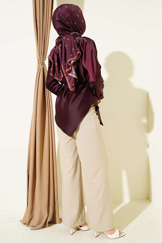Tunique en satin coupe asymétrique couleur prune