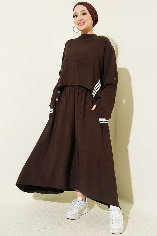 Ensemble jupe à rayures asymétrique marron