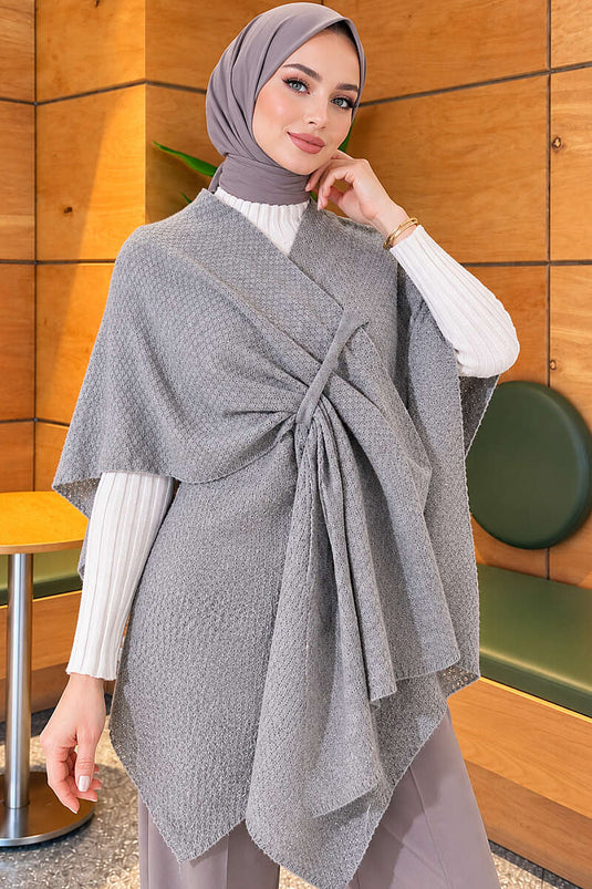 Asymmetrische Gebreide Poncho In Grijs