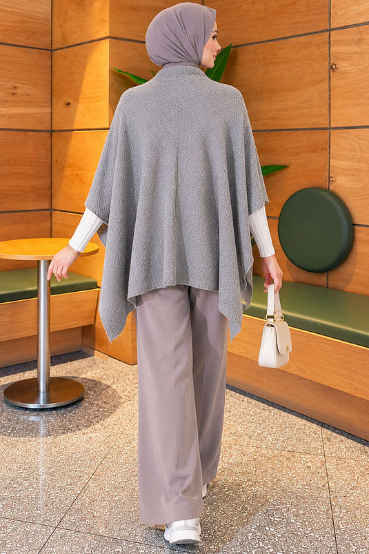 Asymmetrische Gebreide Poncho In Grijs