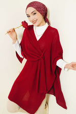 Poncho En Maille Asymétrique Rouge