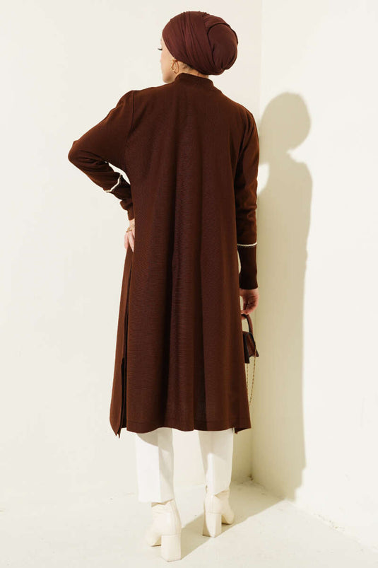 Tunique longue en maille à coupe asymétrique marron