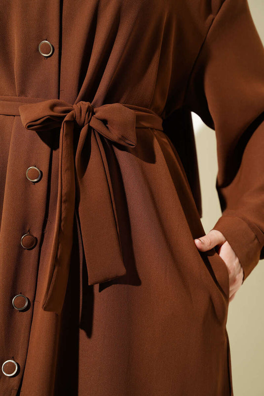 Asimetrik Kesim Uzun Tunik İkili Takım Kahve