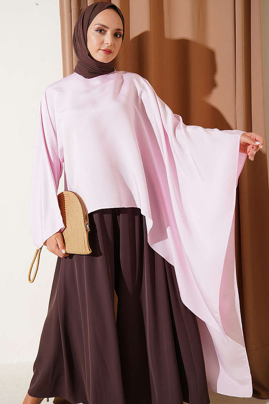 Asimetrik Kesimli Bluz Pembe