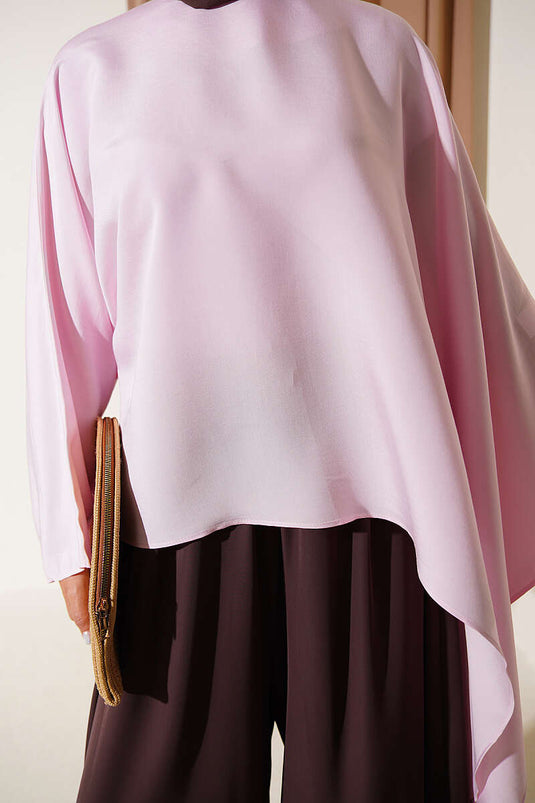 Asimetrik Kesimli Bluz Pembe