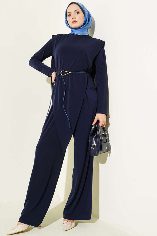 Ensemble double Sandy asymétrique avec ceinture bleu marine