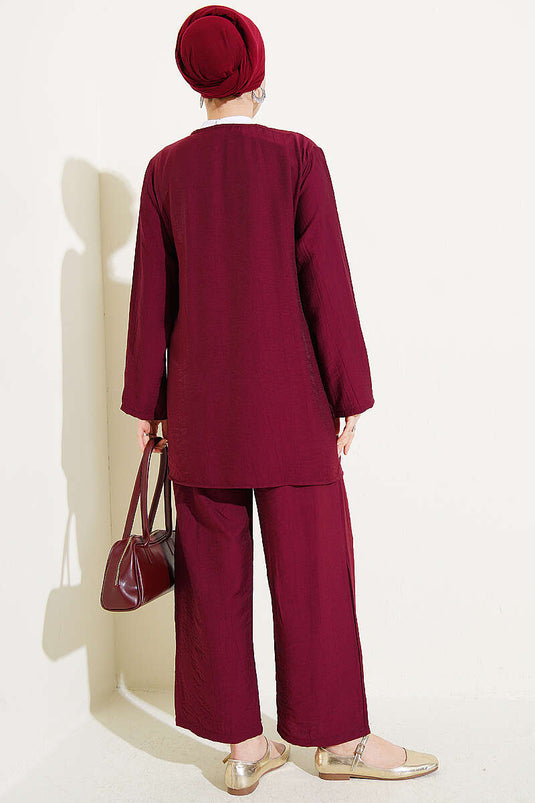 Ensemble double asymétrique avec cordon latéral bordeaux