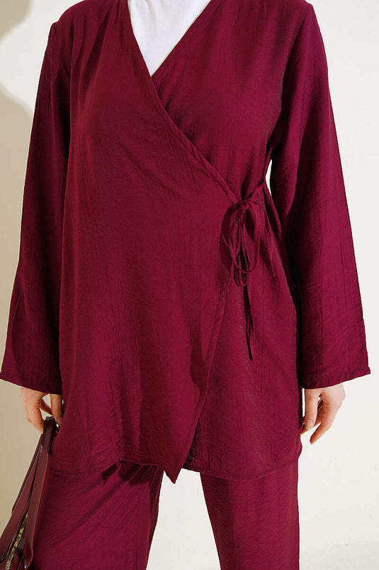 Ensemble double asymétrique avec cordon latéral bordeaux