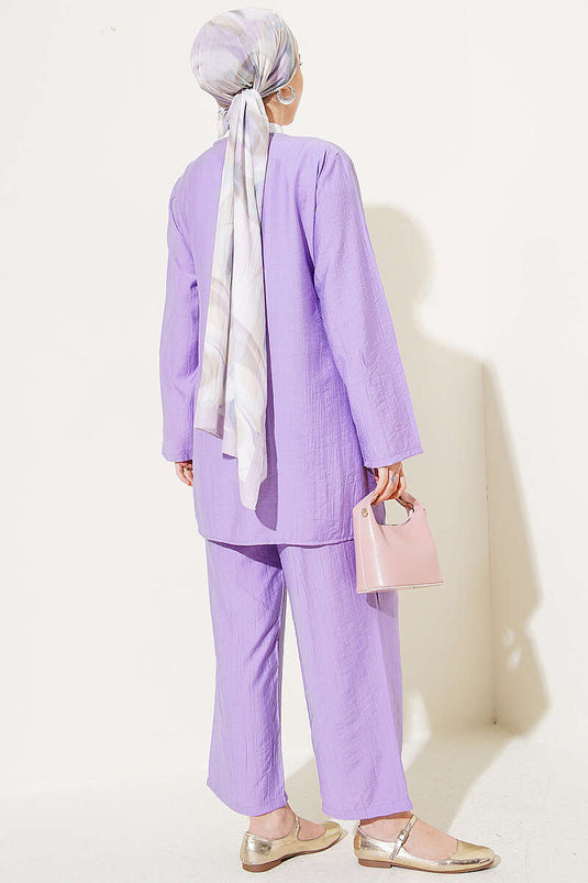 Asymmetric Side String Tie Two-Piece Set Lilac