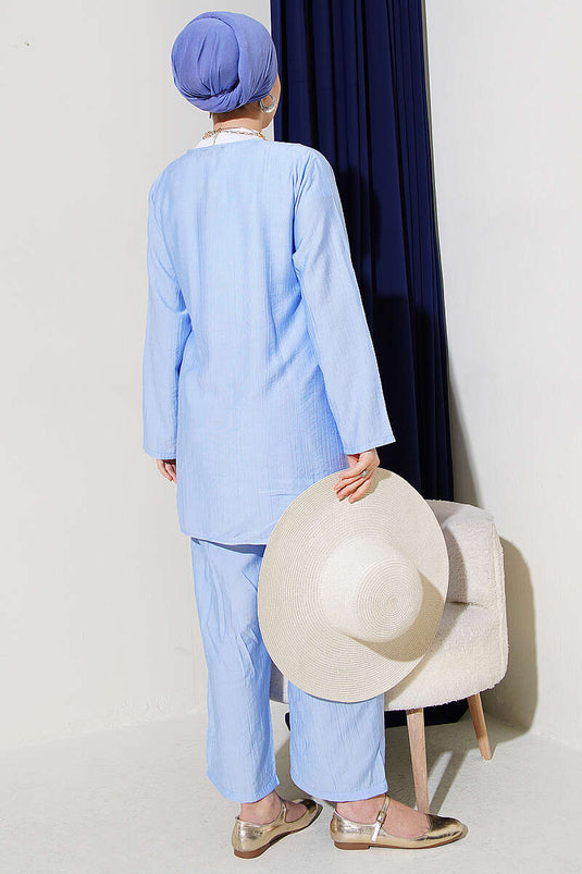 Ensemble double asymétrique avec cordon latéral bleu