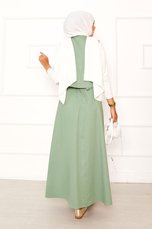 Asymmetrical Vested Gabardine Two-Piece Skirt Set Mint