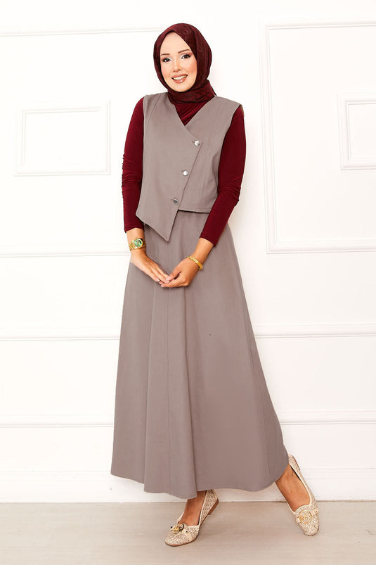 طقم تنورة مزدوجة من الجبردين غير متماثلة اللون من المنك