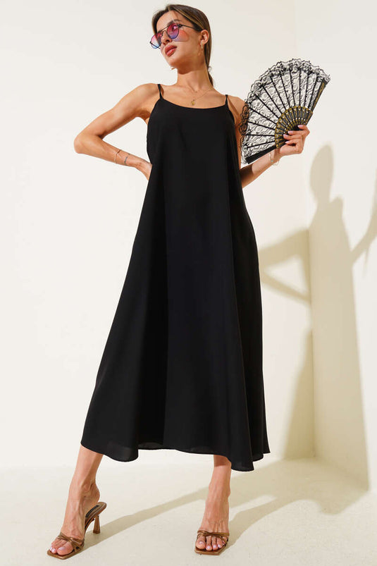 Abito midi in chiffon basic con spalline nero
